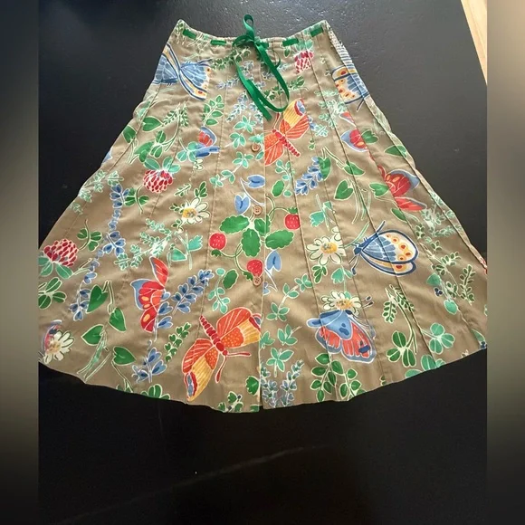 Vintage Herman Geist Midi Skirt Butterfly, Dragonfly & Floral Print 70’s Small-4 - Picture 5 of 16